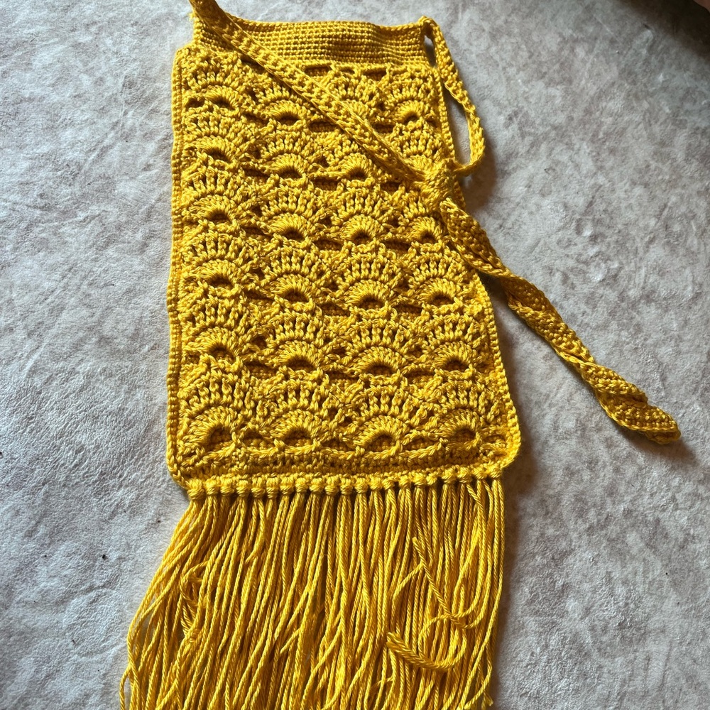 Handcrafted Yellow Crochet Fringe Bag